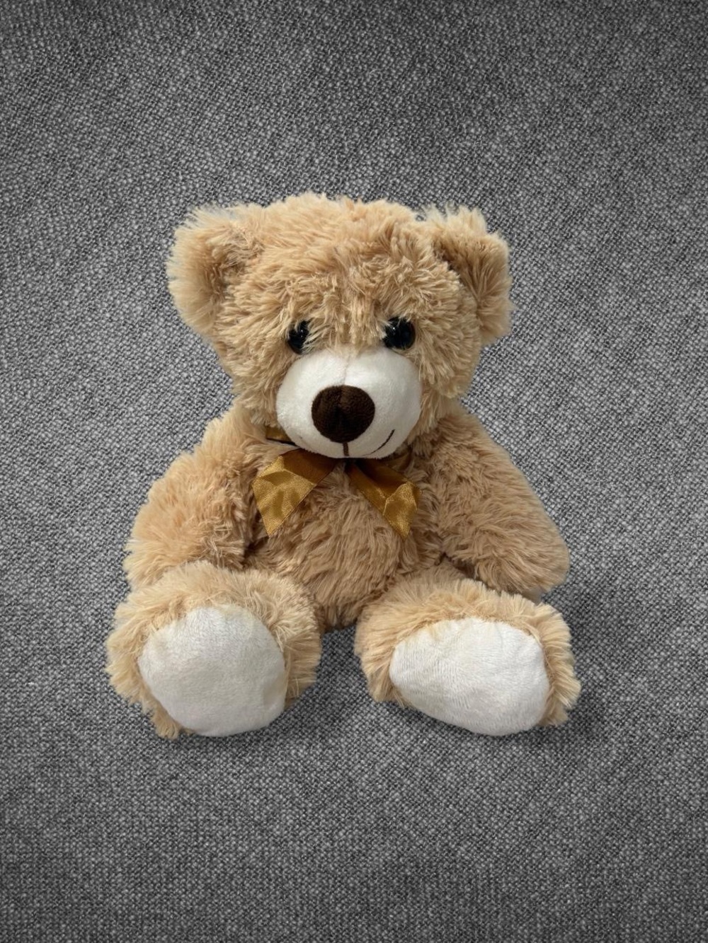 Plush Teddy Bear with Gold Bow - Light Brown